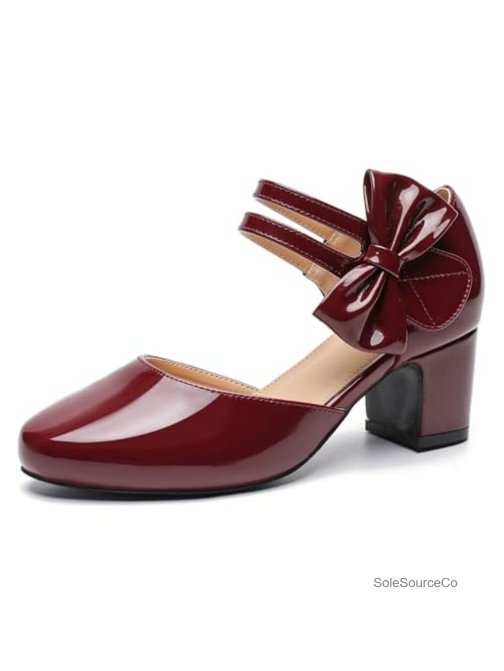 Women's Round Toe Pumps Bow Ankle Strap Low Block Heel D'Orsay Party Dress Shoes